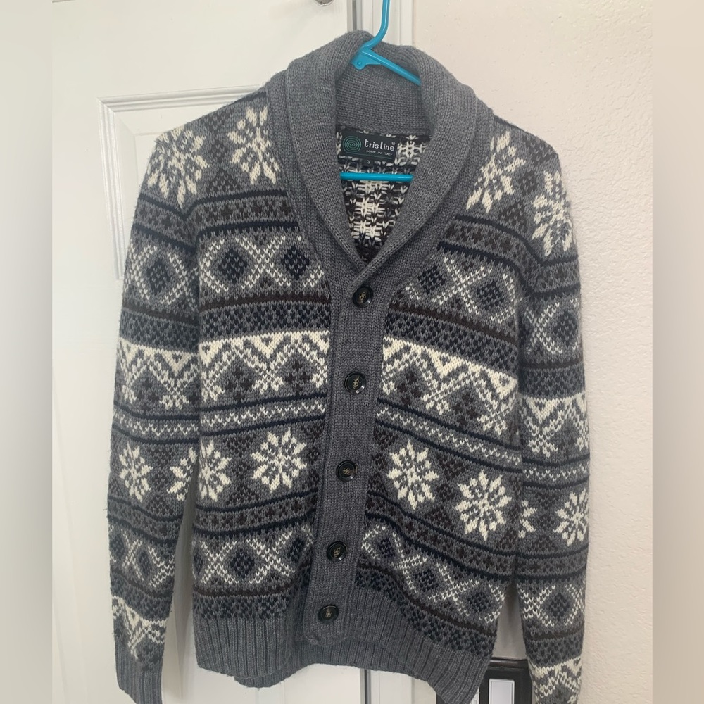 Tris line Wool Blend Men’s Cardigan Sweater